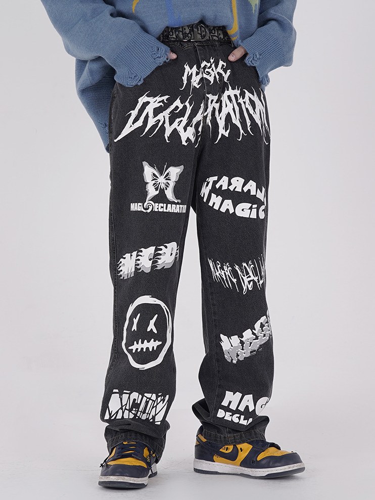 [MAGIC DECLARATION] Gothic Grunge Graffiti Custom Print Oversized Jeans